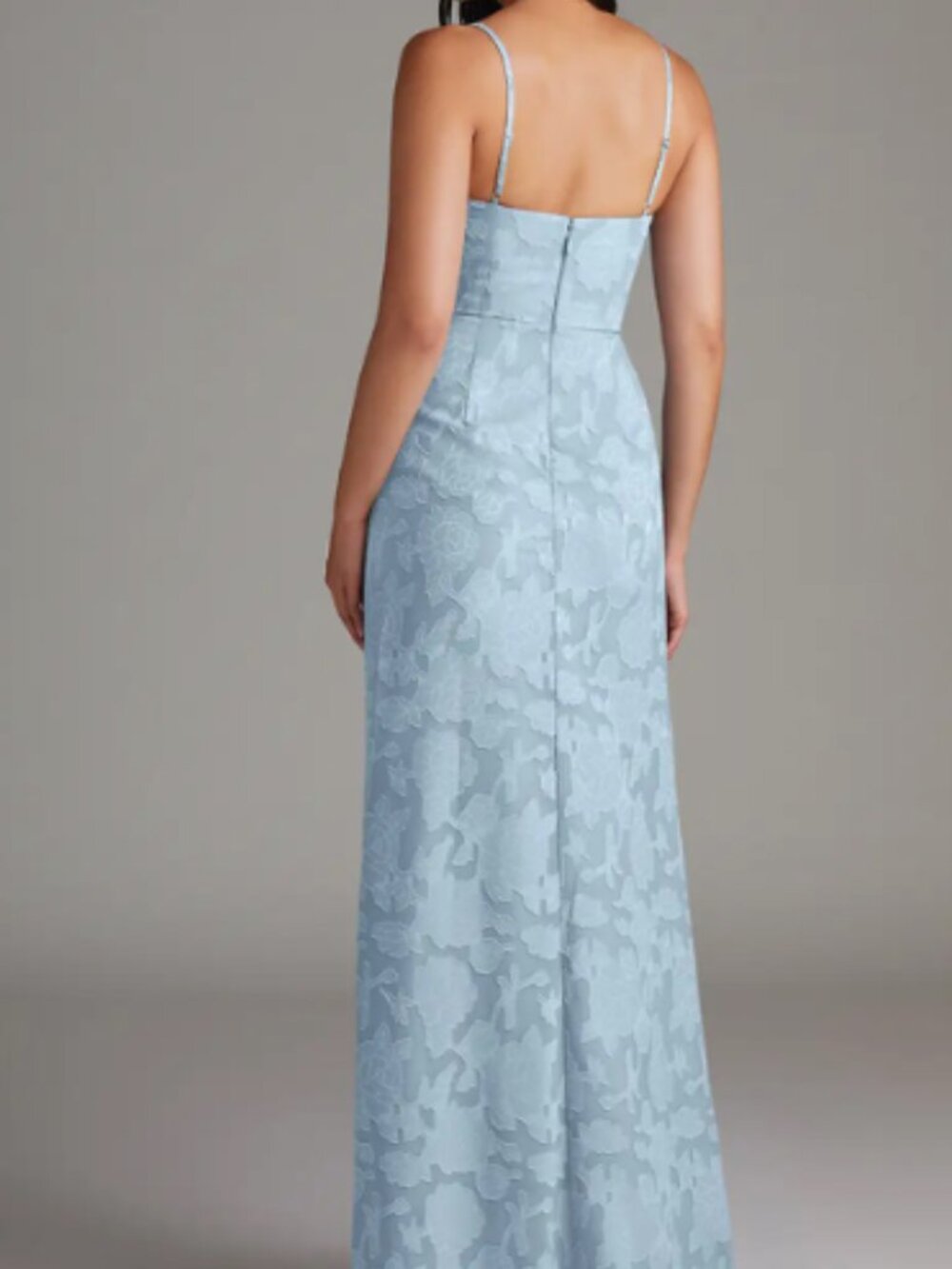 Azazie Maci Sky Blue Sheath Pleated Floral Burnout Dress - Picture 2 of 8